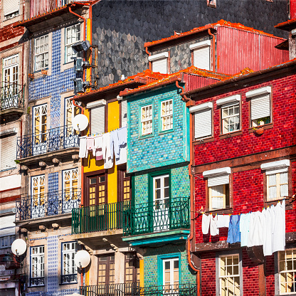 Multicolored Homes In Oporto,Portugal.