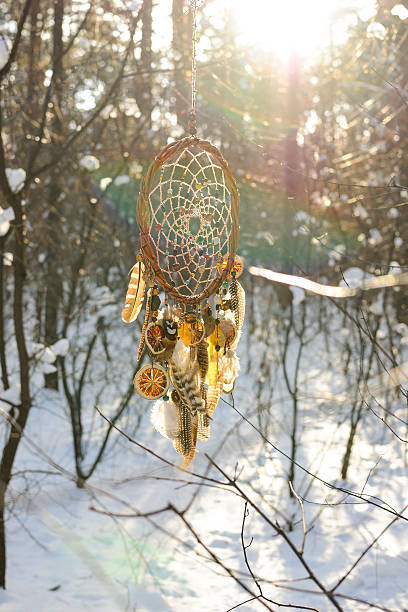 istock Handmade colorfull dream catcher in the snowy forest 516800514