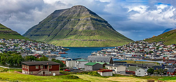 Klaksvik, Faroe Island,panoramic view Panoramic View of the city of Klaksvik, Faroe Islands, Denmark, in the North Atlantic. faroe islands photos stock pictures, royalty-free photos & images