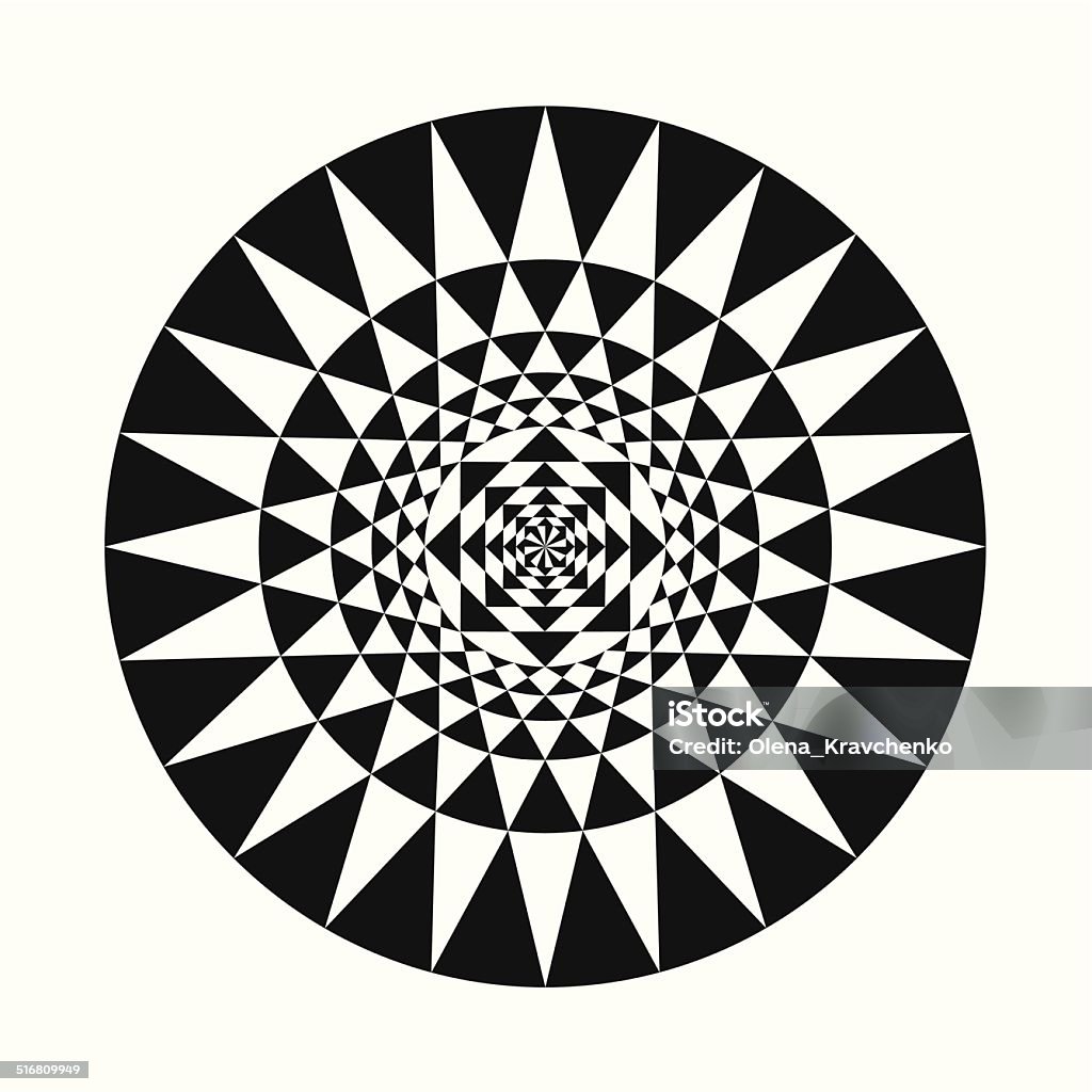 Circle of abstract isolated Abstract pattern of circles and triangles. Black and white monochrome isolated object. Hypnosis, psychedelic Abstract stock vector