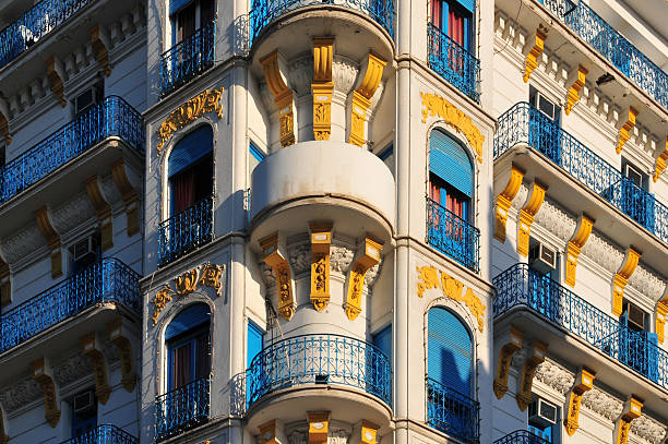 Algiers, Algeria: French colonial architecture Algiers, Algeria: elegant French colonial building on Avenue Pasteur / Boulevard Khemisti - white and blue with yellow ornaments - photo by M.Torres algiers stock pictures, royalty-free photos & images