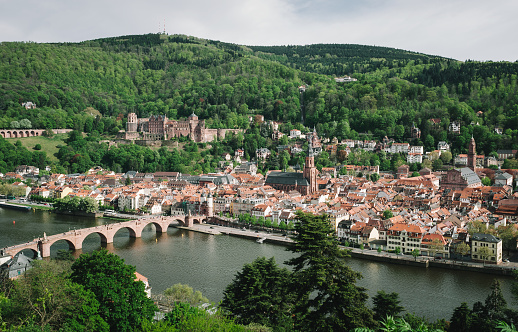 Heidelberg seen from the Philosophenweg during springtime