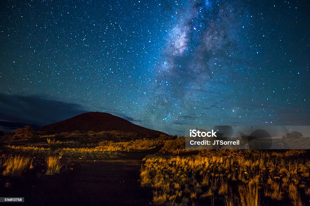 Mountain Trail Under the Milky Way A night trail scene on Hawaii's Mauna Kea volcano.  Mauna Kea Stock Photo