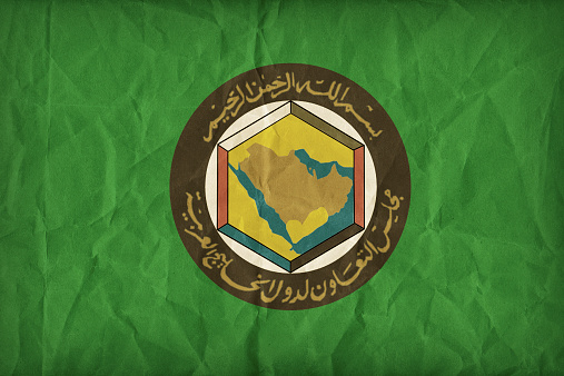 Cooperation Council for the Arab States of the Gulf flag pattern on the paper texture ,vintage style