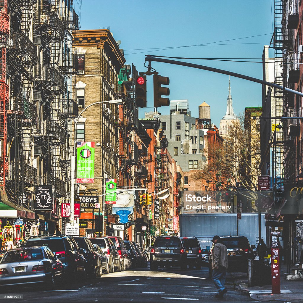 Streets of Little Italy in New York. Busy streets in Little Italy. Chinatown Stock Photo