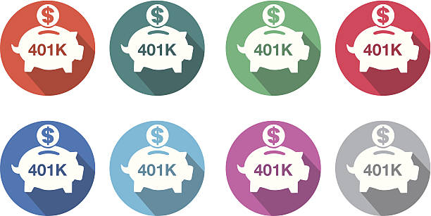 401 k flache runde icon-set - 401k stock-grafiken, -clipart, -cartoons und -symbole