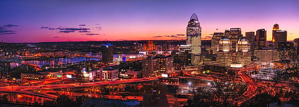 Cincinnati skyline at night stock photo