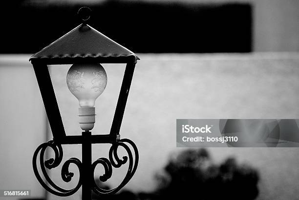 Lamp Bulb Background Black White Outdoor Garden Stock Photo - Download Image Now - Backgrounds, Black Color, Electric Lamp