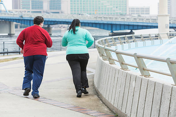 istock Rear view of two overweight people jogging 516815728