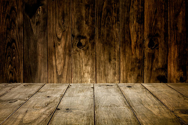 istock Ready for product display empty table with dark wood background 516815812