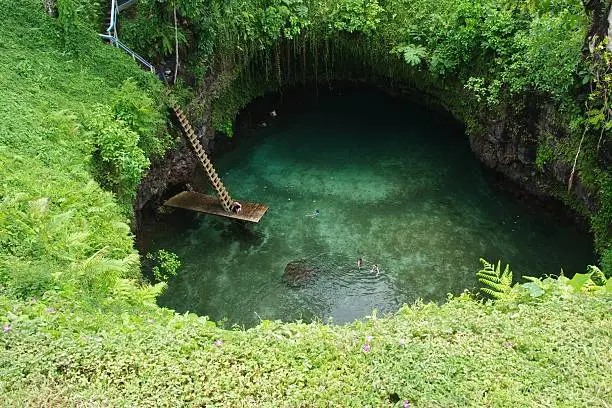 Beautiful formation of a sea side trench on the south coast of the island of Upolu, Samoa