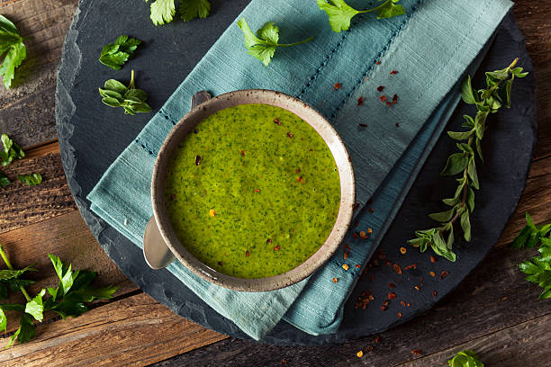 Raw Organic Green Chimichurri Sauce Raw Organic Green Chimichurri Sauce Ready to Use chimichurri stock pictures, royalty-free photos & images