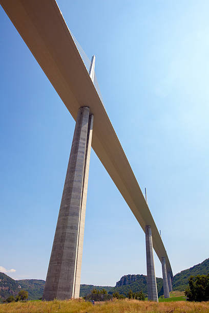 Millau, France - August 21, 2016: The Millau Viaduct Is The Tallest Bridge In The World with One Mast's Summit At 343 Metres Above The Base Of The Structure. Aveyron, Midi Pyrenees, France