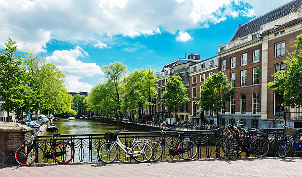 istock Bicycles lining a bridge over the canals of Amsterdam, Netherlan 516842918