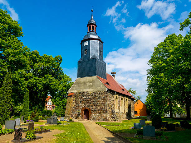 Niedergorsdorf, Germany - May 5, 2014: The graveyard in Feldsteinkirche in Seehausen--a small town in Niedergörsdorf, Brandenburg, Germany.