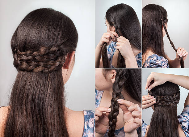 simple hairstyle tutorial simple hairstyle for long and medium loose hair tutorial braided hair stock pictures, royalty-free photos & images