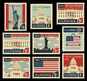 istock stamps with United States of America landmarks 516852918