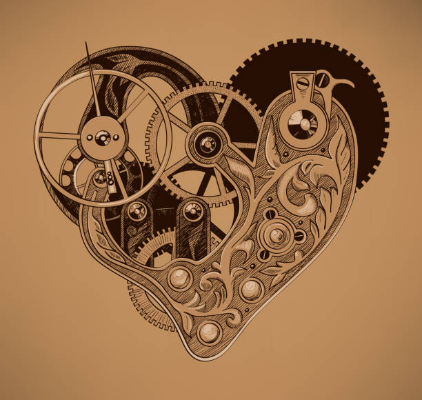 Illustration of mechanical heart Illustration of mechanical heart steampunk style stock illustrations