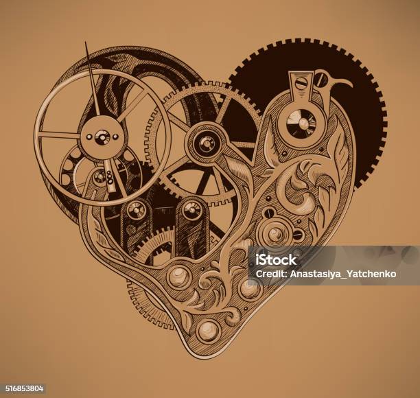 Illustration Of Mechanical Heart Stock Illustration - Download Image Now - Clock, Gear - Mechanism, Steampunk