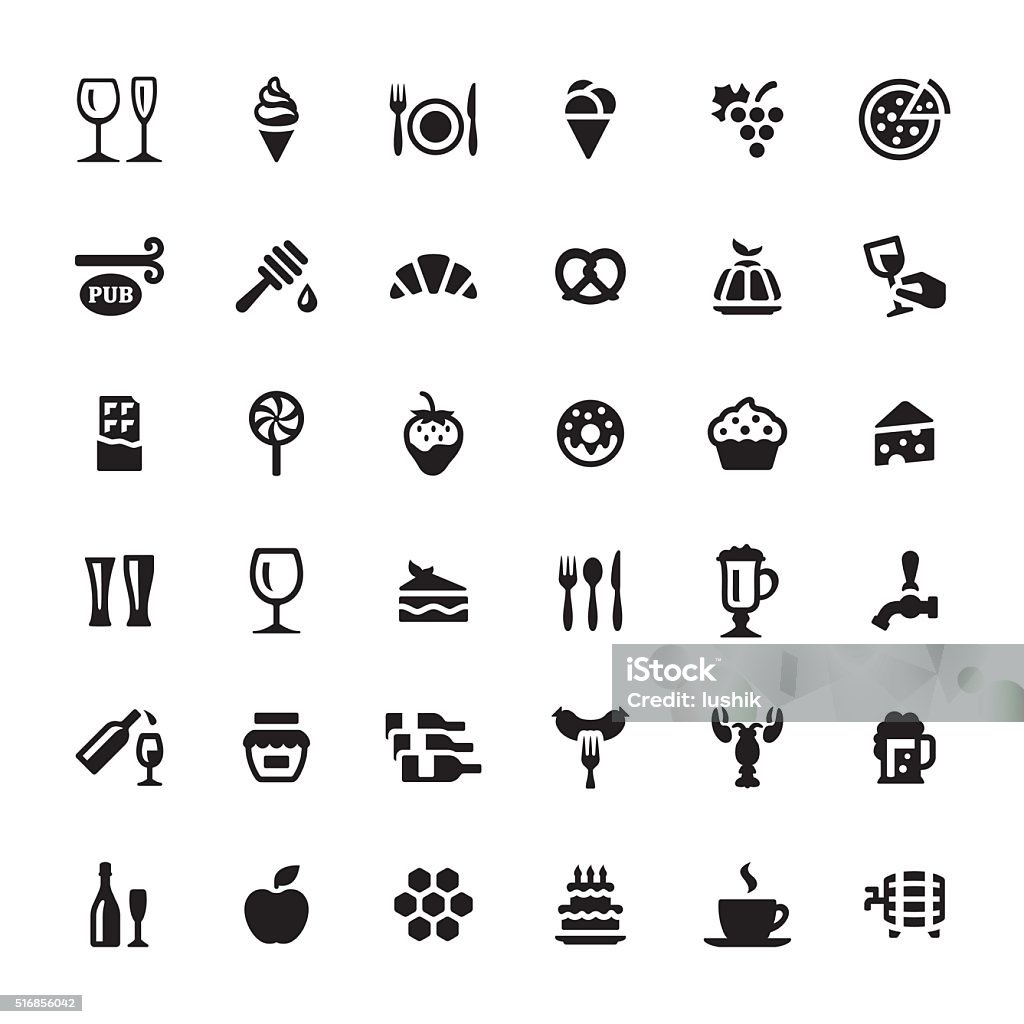 Cafe & snacks vector symbols and icons Cafe & snacks related symbols and icons. Grape stock vector