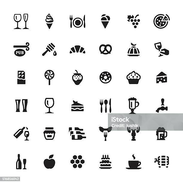 Cafe Snacks Vector Symbols And Icons Stock Illustration - Download Image Now - Grape, Symbol, Vector