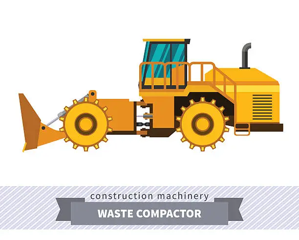 Vector illustration of Landfill waste compactor
