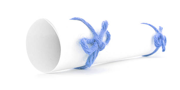 istock White letter tube tied with rope, two blue nodes isolated 516858450