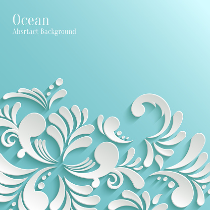 Abstract Ocean Background with 3d Floral Pattern. Trendy Design Template