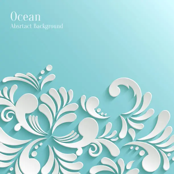 Vector illustration of Abstract Ocean Background with 3d Floral Pattern