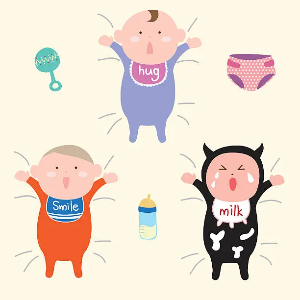 Vector illustration of three cute baby with different emotions