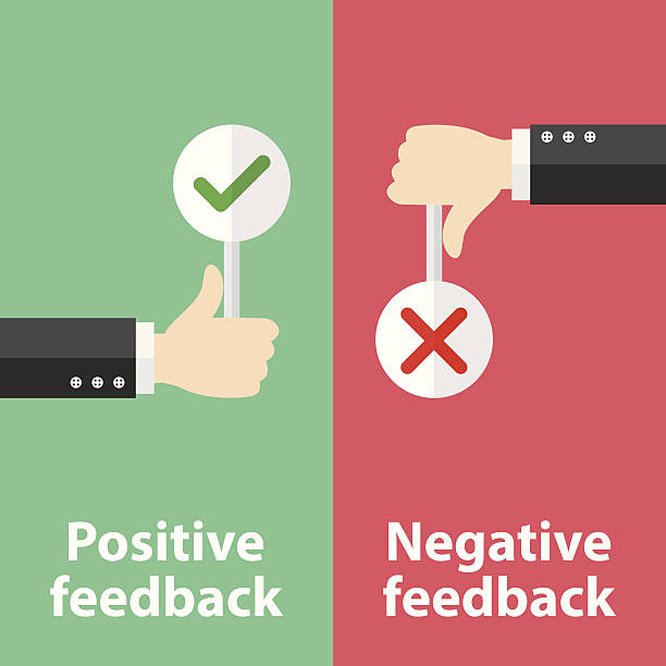 Positive and negative feedback Business hand thumb up with true and false sign. Vector illustration of positive and negative feedback concept. Minimal and flat design yes sign stock illustrations