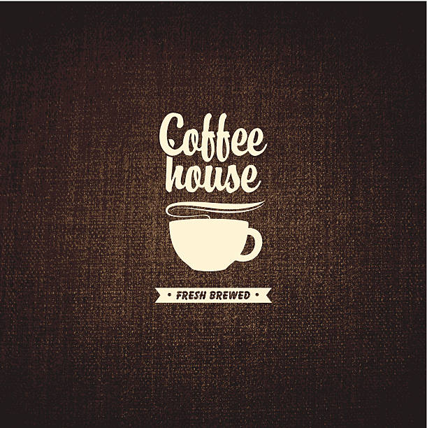 Coffee house vector banner with a cup of coffee on a background fabric texture coffee cup coffee hot chocolate coffee bean stock illustrations