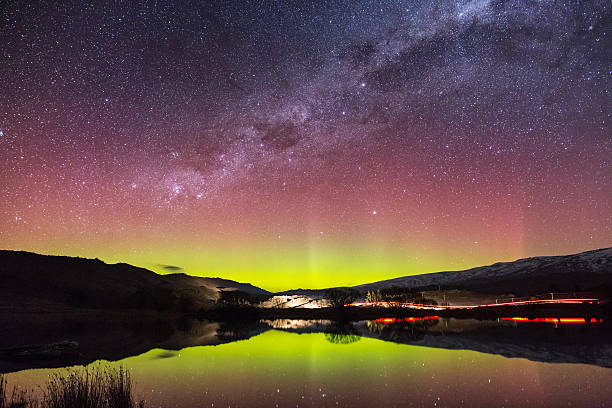 Aurora Australis in New Zealand stock photo