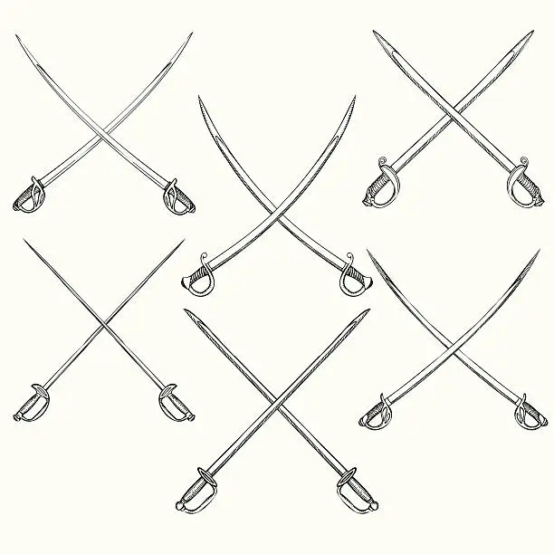 Vector illustration of Hand Drawn Swords (Nineteenth Century US Military)