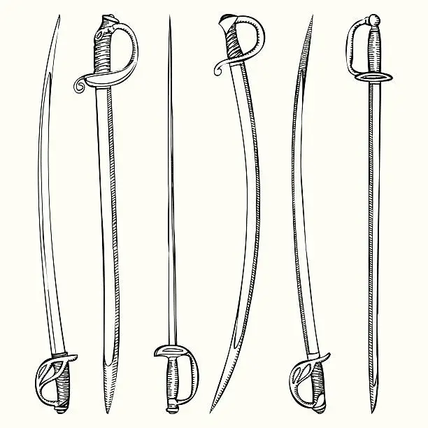 Vector illustration of Hand Drawn Sword Vectors