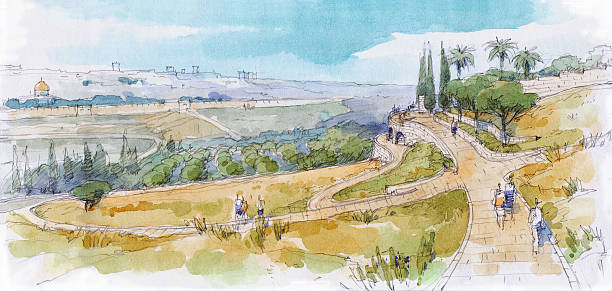 jerozolima krajobraz - jerusalem stock illustrations