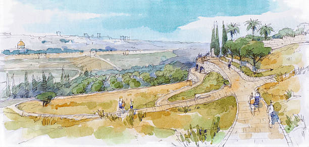 ilustrações, clipart, desenhos animados e ícones de paisagem de jerusalém - jerusalem judaism david tower