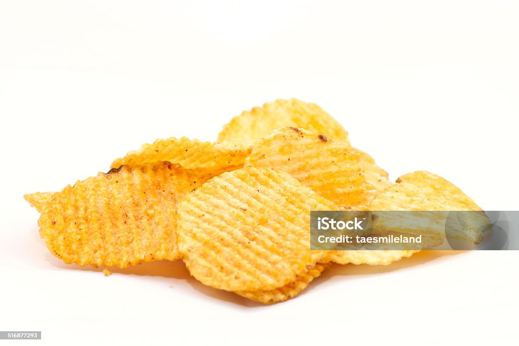 potato chips on white background Close-up Stock Photo