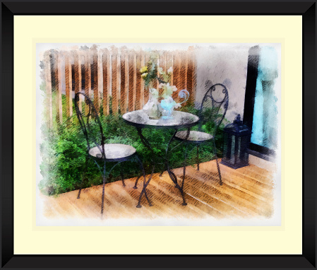 Original watercolor painting of abstract vintage garden with black frame,art illustration