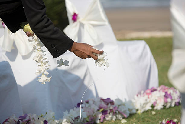 Wedding flowers on the pavement for a wedding
