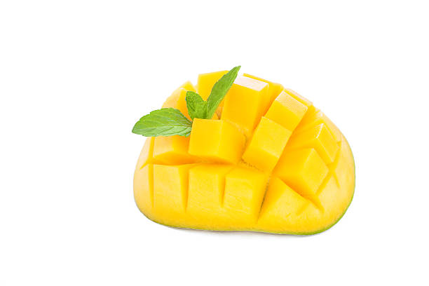 istock Fresh ripe juicy sliced mango on a white background 516886844