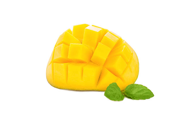 istock Fresh ripe juicy sliced mango on a white background 516886876