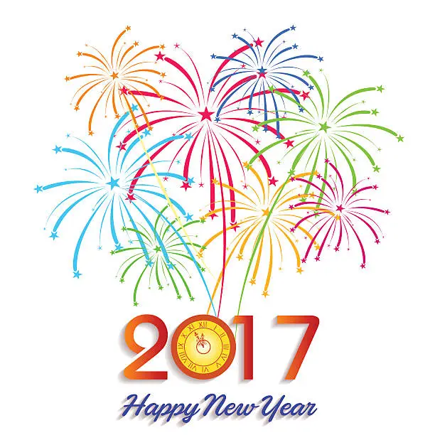 Vector illustration of Happy New Year 2017 with fireworks display background