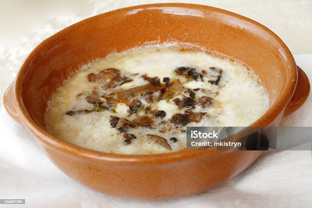 cheese with mushrooms dish Melted scamorza cheese with mushrooms Abruzzo Stock Photo