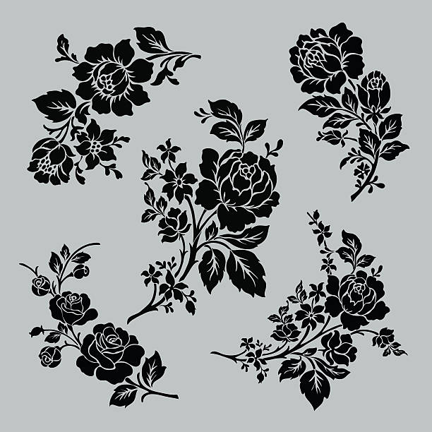 Rose motif set. Rose motif set,Flower design elements vector,flower design sketch for pattern,lace edge,flower motif tattoo designs stock illustrations