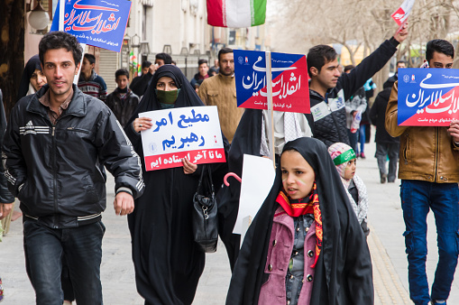 Esfahan, Iran  - February 11, 2016: Annual Revolution day manifestation on the street of Esfahan for celebrate Islamic republic. Iran, 2016