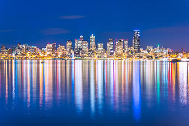 istock Seattle city in the night time with reflection water 516889098