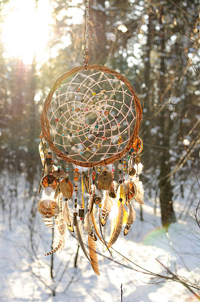 istock Handmade colorfull dream catcher in the snowy forest 516894946