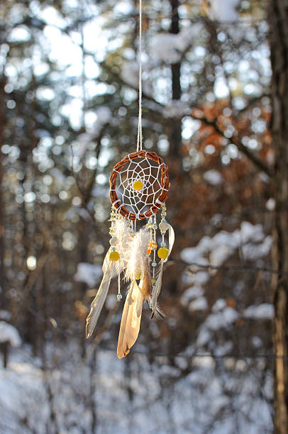 istock Handmade colorfull dream catcher in the snowy forest 516895280