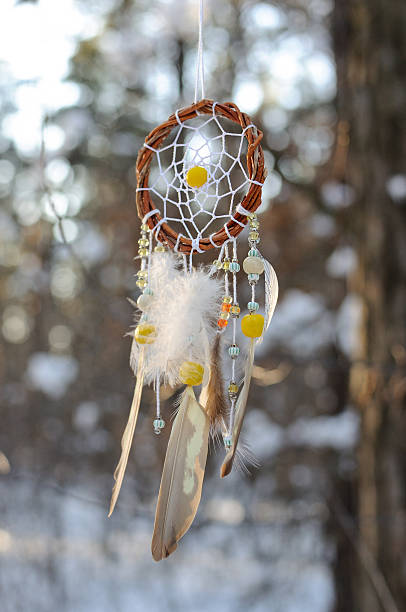 istock Handmade colorfull dream catcher in the snowy forest 516895804